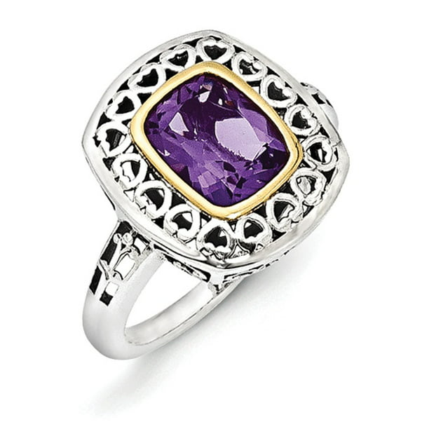Sterling Silver with 14k Antiqued Amethyst Ring 